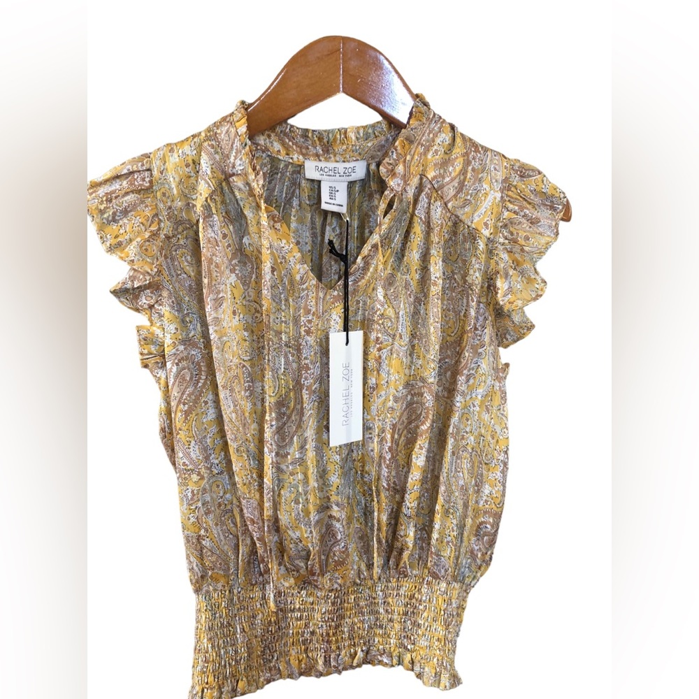 NWT‎ Rachel Zoe Paisley Shirred Metallic Blouse Small - Picture 2 of 4
